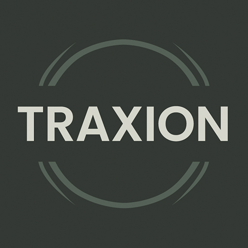 Traxion logo featuring bold typography and circular accents, representing the brand's focus on marketing and growth strategies.